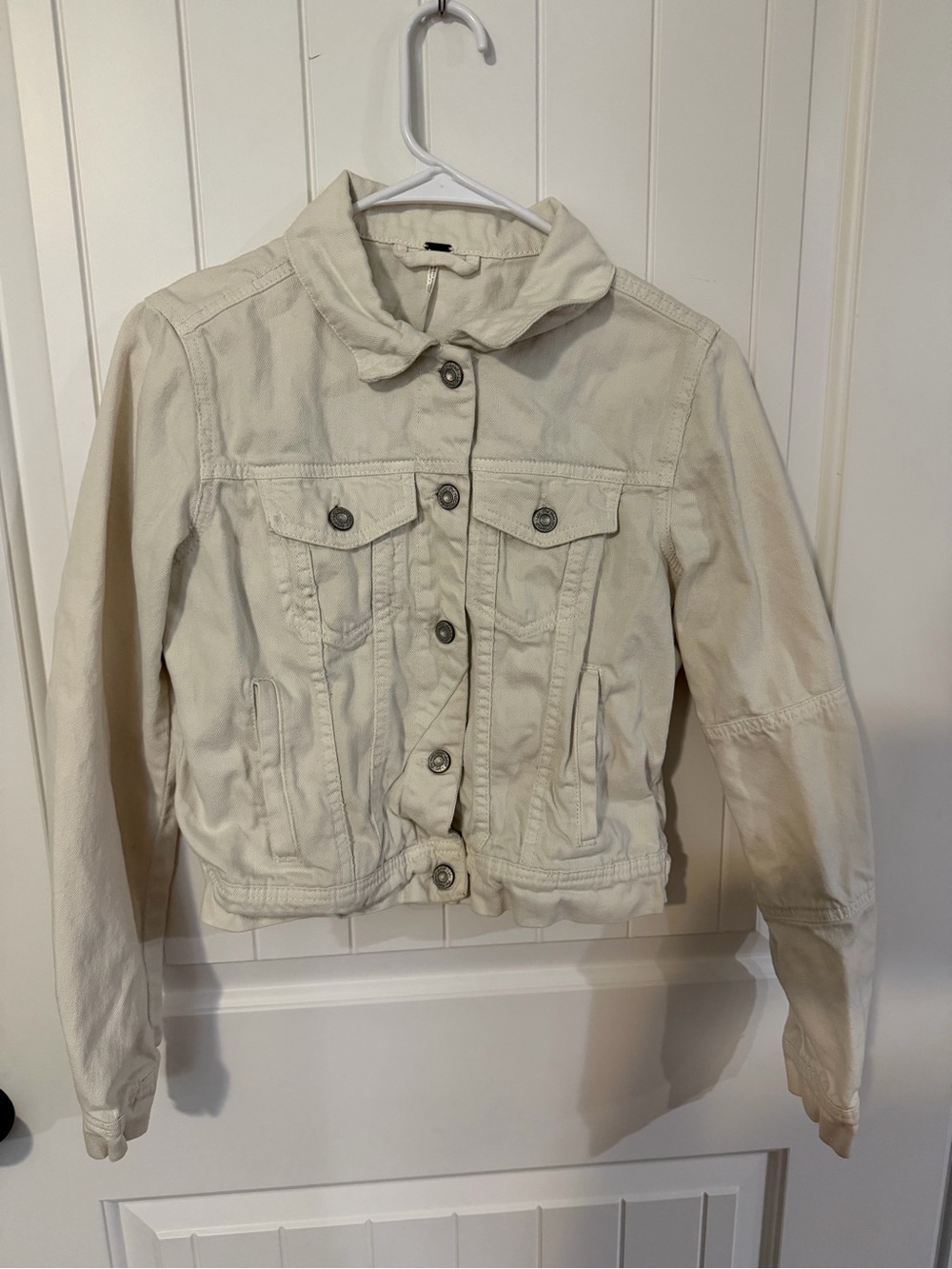 Free People White Button-Front Denim Jacket